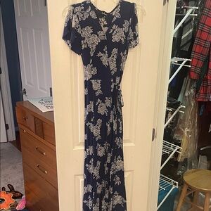 Floral Blue Wrap Maxi Dress